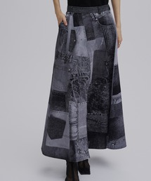 Ameri(�A����)��DENIM PATCHWORK PRINT SKIRT(�f�j���X�J�[�g)