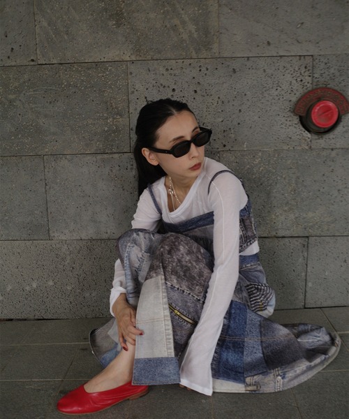 Ameri（アメリ）の「DENIM PATCHWORK PRINT SKIRT（デニムスカート・レディース・ブラック/ブルー・SMALL/MEDIUM）」の6枚目の写真