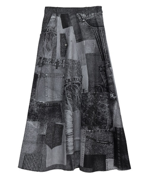 Ameri（アメリ）の「DENIM PATCHWORK PRINT SKIRT（デニムスカート・レディース・ブラック/ブルー・SMALL/MEDIUM）」の7枚目の写真