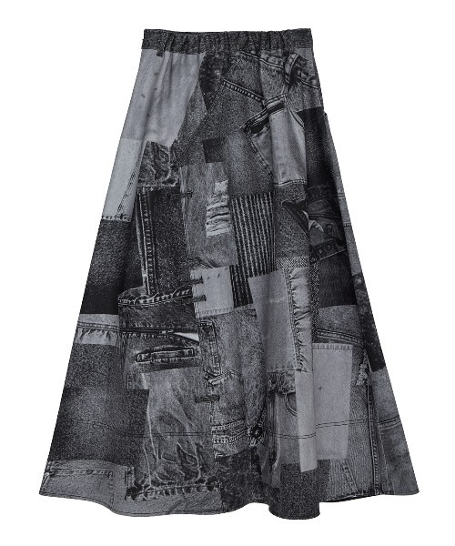 Ameri（アメリ）の「DENIM PATCHWORK PRINT SKIRT（デニムスカート・レディース・ブラック/ブルー・SMALL/MEDIUM）」の12枚目の写真