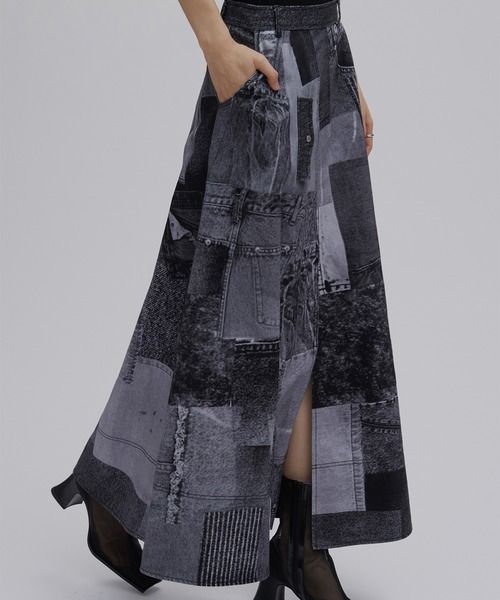 Ameri（アメリ）の「DENIM PATCHWORK PRINT SKIRT（デニムスカート・レディース・ブラック/ブルー・SMALL/MEDIUM）」の18枚目の写真