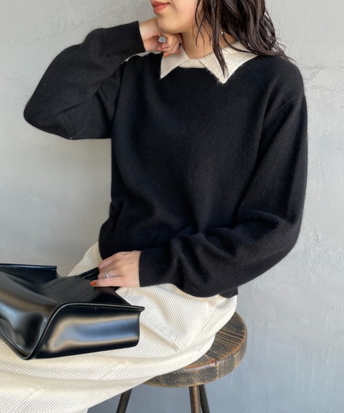 セール】[mizuiro ind/ミズイロインド] 衿付き ハイゲージニットプル
