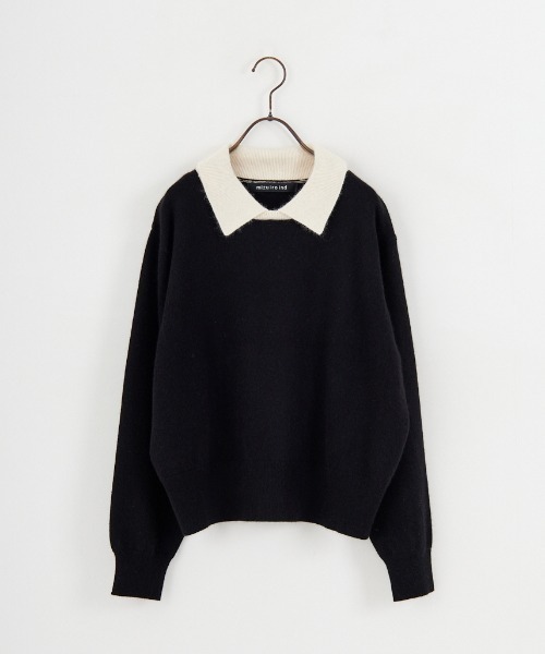 セール】[mizuiro ind/ミズイロインド] 衿付き ハイゲージニットプル
