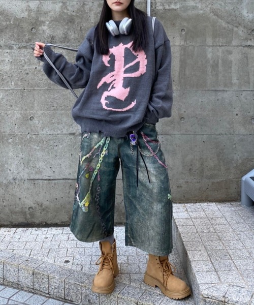lilful（リルフル）の「【26年春夏新作】チェーンデザインプリント 七分丈ハーフワイドデニムパンツ（デニムパンツ・メンズ・ブルー系その他・M/L）」の12枚目の写真