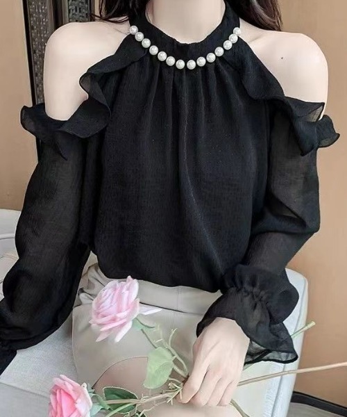 Mejoul(メジュール)の「パールホルターネックフリルシアーブラウス(シャツ/ブラウス・レディース・アイボリー/ブラック・M/L)」の20枚目の写真
