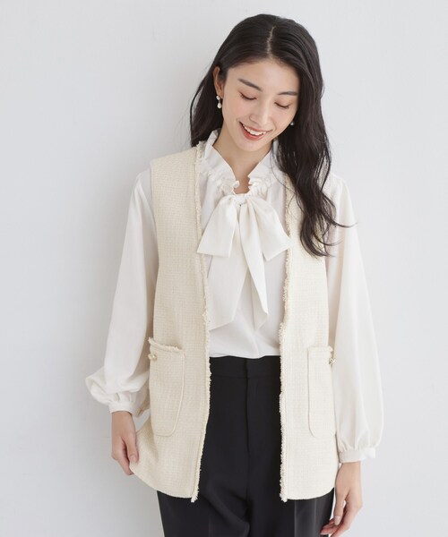 THE SHOP TK （ザ ショップ ティーケー ）の「【フォーマルにもカジュアルにも】ツイードジレ（ベスト・レディース・アイボリー/ネイビー/ブラック系3・12/13）」の6枚目の写真