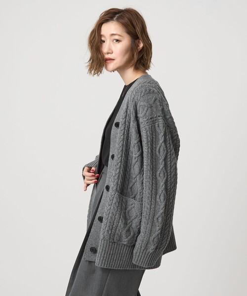 conte＞ケーブル ローゲージ Vネックカーディガン（カーディガン
