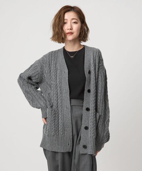 conte＞ケーブル ローゲージ Vネックカーディガン（カーディガン