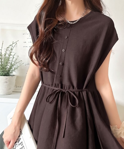 classicalelf（クラシカルエルフ）の「綺麗見えの旬アイテム。ペプラムウエストリボンフレンチスリーブプルオーバー（Tシャツ/カットソー・レディース・ホワイト/ブラウン/アイボリー/ブラック・X-LARGE/SMALL/MEDIUM/LARGE）」の4枚目の写真