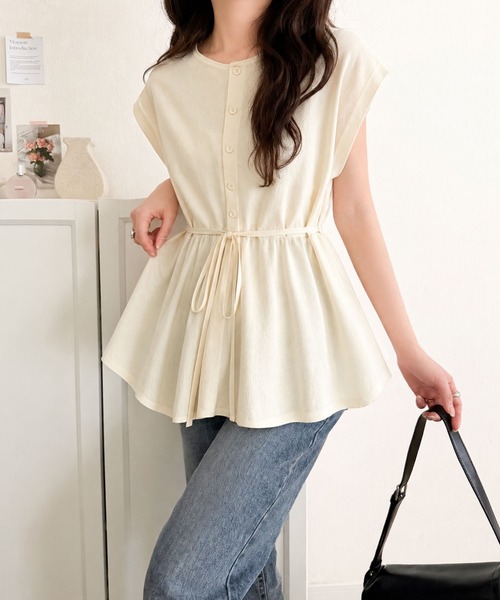 classicalelf（クラシカルエルフ）の「綺麗見えの旬アイテム。ペプラムウエストリボンフレンチスリーブプルオーバー（Tシャツ/カットソー・レディース・ホワイト/ブラウン/アイボリー/ブラック・X-LARGE/SMALL/MEDIUM/LARGE）」の19枚目の写真