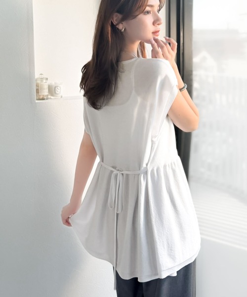 classicalelf（クラシカルエルフ）の「綺麗見えの旬アイテム。ペプラムウエストリボンフレンチスリーブプルオーバー（Tシャツ/カットソー・レディース・ホワイト/ブラウン/アイボリー/ブラック・X-LARGE/SMALL/MEDIUM/LARGE）」の6枚目の写真