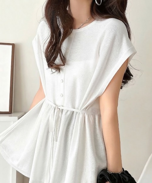 classicalelf（クラシカルエルフ）の「綺麗見えの旬アイテム。ペプラムウエストリボンフレンチスリーブプルオーバー（Tシャツ/カットソー・レディース・ホワイト/ブラウン/アイボリー/ブラック・X-LARGE/SMALL/MEDIUM/LARGE）」の7枚目の写真