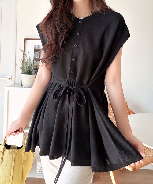 classicalelf（クラシカルエルフ）の「綺麗見えの旬アイテム。ペプラムウエストリボンフレンチスリーブプルオーバー（Tシャツ/カットソー・レディース・ホワイト/ブラウン/アイボリー/ブラック・X-LARGE/SMALL/MEDIUM/LARGE）」の12枚目の写真