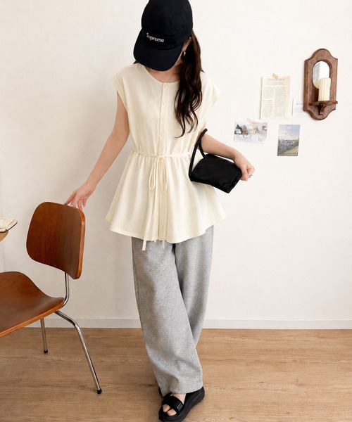 classicalelf（クラシカルエルフ）の「綺麗見えの旬アイテム。ペプラムウエストリボンフレンチスリーブプルオーバー（Tシャツ/カットソー・レディース・ホワイト/ブラウン/アイボリー/ブラック・X-LARGE/SMALL/MEDIUM/LARGE）」の20枚目の写真