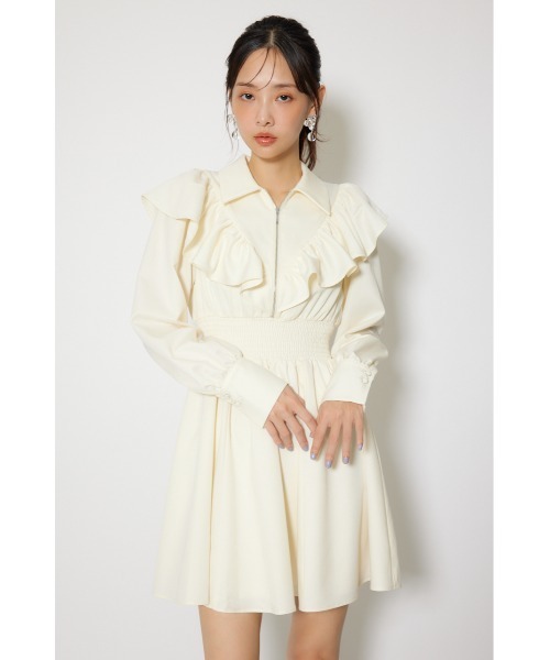 rienda(リエンダ)の「フロントジップフリルミニシャツワンピース 冬服 春服(シャツワンピース・レディース・ホワイト/ライトブルー/ブラック・MEDIUM/SMALL)」の10枚目の写真