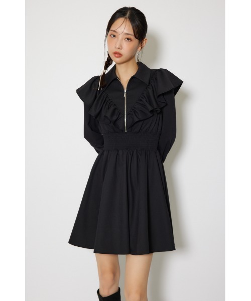 rienda(リエンダ)の「フロントジップフリルミニシャツワンピース 冬服 春服(シャツワンピース・レディース・ホワイト/ライトブルー/ブラック・MEDIUM/SMALL)」の4枚目の写真