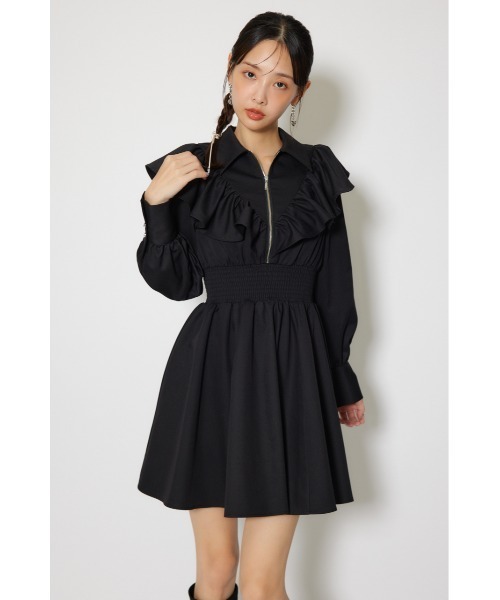 rienda(リエンダ)の「フロントジップフリルミニシャツワンピース 冬服 春服(シャツワンピース・レディース・ホワイト/ライトブルー/ブラック・MEDIUM/SMALL)」の5枚目の写真