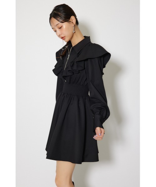 rienda(リエンダ)の「フロントジップフリルミニシャツワンピース 冬服 春服(シャツワンピース・レディース・ホワイト/ライトブルー/ブラック・MEDIUM/SMALL)」の6枚目の写真