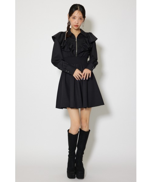 rienda(リエンダ)の「フロントジップフリルミニシャツワンピース 冬服 春服(シャツワンピース・レディース・ホワイト/ライトブルー/ブラック・MEDIUM/SMALL)」の7枚目の写真