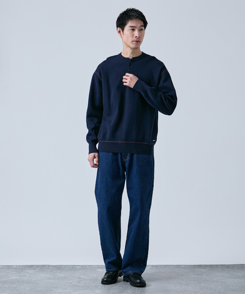 B.C STOCK（ベーセーストック）の「《追加》【ANTS & ELEPHANTS】2トーン スウェットライクヘンリーネックニット（ニット/セーター・メンズ・ブラック/グレー/ネイビー/グリーン/ベージュ系その他・LARGE/MEDIUM）」の18枚目の写真