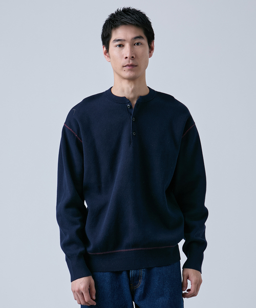 B.C STOCK（ベーセーストック）の「《追加》【ANTS & ELEPHANTS】2トーン スウェットライクヘンリーネックニット（ニット/セーター・メンズ・ブラック/グレー/ネイビー/グリーン/ベージュ系その他・LARGE/MEDIUM）」の19枚目の写真