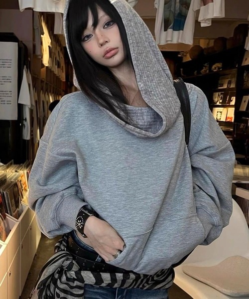 inst.ALL(インストール)の「春も使える!デコルテリブニット切り替えトップス(パーカー・レディース・グレー/ブラック・M)」の9枚目の写真