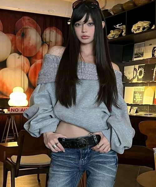 inst.ALL(インストール)の「春も使える!デコルテリブニット切り替えトップス(パーカー・レディース・グレー/ブラック・M)」の4枚目の写真