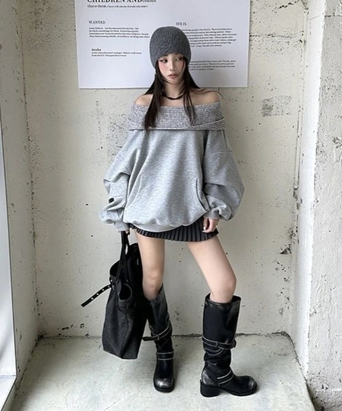 inst.ALL(インストール)の「春も使える!デコルテリブニット切り替えトップス(パーカー・レディース・グレー/ブラック・M)」の22枚目の写真