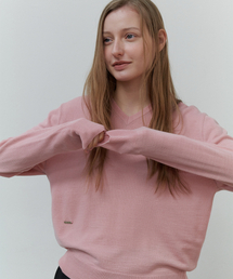V NECK BASIC KNIT - PINK