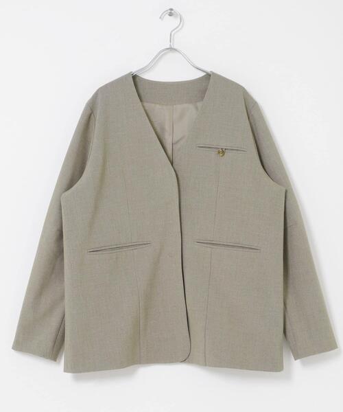 KBF（ケイビーエフ）の「ノーカラーデザインジャケット（ノーカラージャケット・レディース・グレー系その他/ブラウン系その他・ONE）」の14枚目の写真