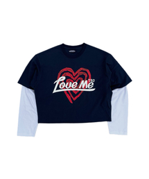 HEART LOGO LAYERD LONG T-SHIRTS Navy