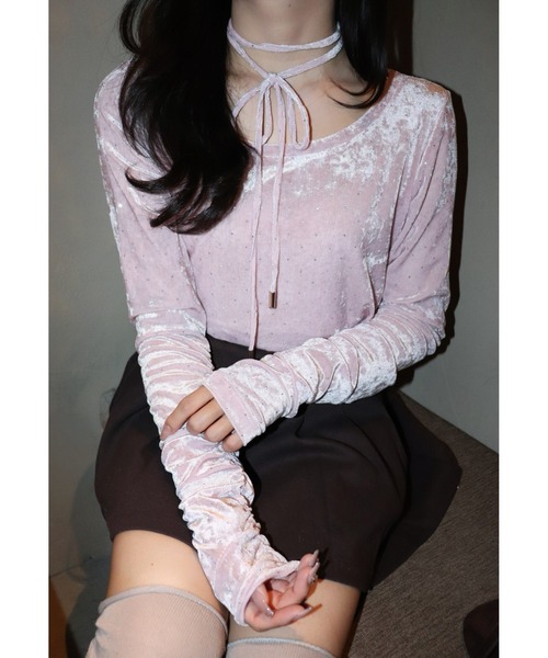 mellowneon(メロウネオン)の「シアーベロアビジュートップス(Tシャツ/カットソー・レディース・ホワイト/ピンク/ブルーグレー・FREE)」の10枚目の写真