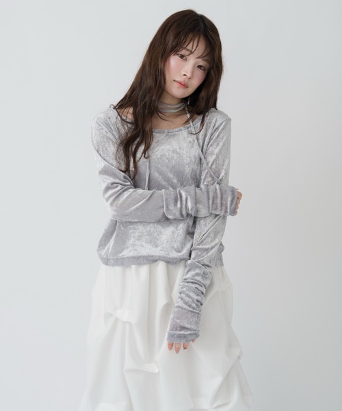 mellowneon(メロウネオン)の「シアーベロアビジュートップス(Tシャツ/カットソー・レディース・ホワイト/ピンク/ブルーグレー・FREE)」の17枚目の写真