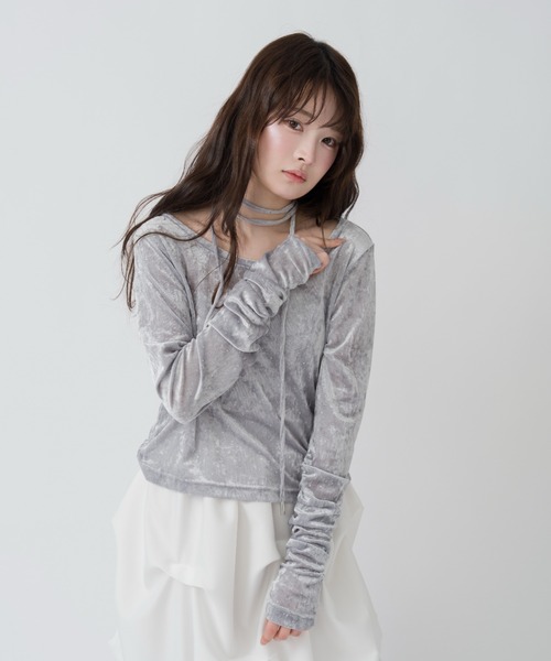 mellowneon(メロウネオン)の「シアーベロアビジュートップス(Tシャツ/カットソー・レディース・ホワイト/ピンク/ブルーグレー・FREE)」の21枚目の写真