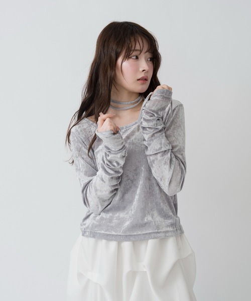mellowneon(メロウネオン)の「シアーベロアビジュートップス(Tシャツ/カットソー・レディース・ホワイト/ピンク/ブルーグレー・FREE)」の18枚目の写真
