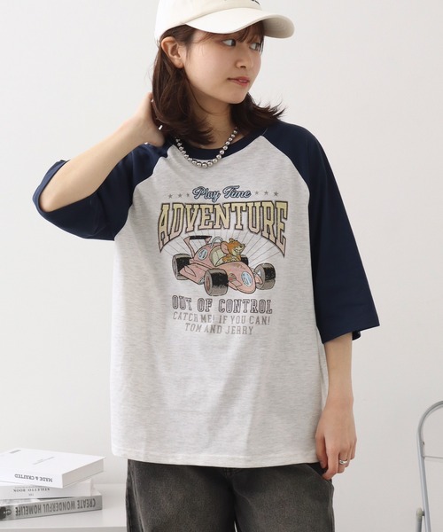 Tom＆Jerry（トムアンドジェリー）の「【Tom & Jerry/トム & ジェリー】ヴィンテージ ラグラン カレッジT（Tシャツ/カットソー・レディース・グレー系2/オフホワイト/クリーム/グレー系1・L/M）」の3枚目の写真