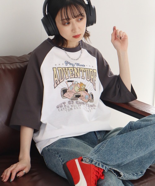 Tom＆Jerry（トムアンドジェリー）の「【Tom & Jerry/トム & ジェリー】ヴィンテージ ラグラン カレッジT（Tシャツ/カットソー・レディース・グレー系2/オフホワイト/クリーム/グレー系1・L/M）」の2枚目の写真