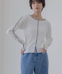 Eimee Law（エイミーロウ）の「チュールカット配色メロウリブトップス（Tシャツ/カットソー）」