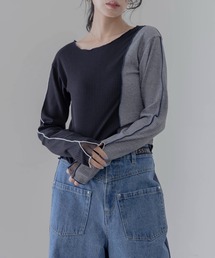 Eimee Law（エイミーロウ）の「チュールカット配色メロウリブトップス（Tシャツ/カットソー）」