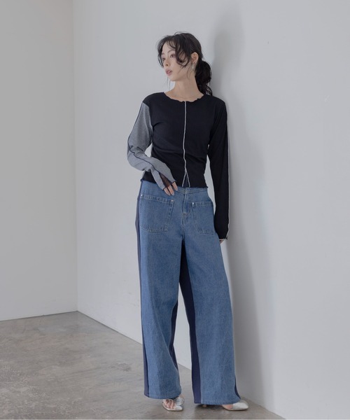 Eimee Law(エイミーロウ)の「チュールカット配色メロウリブトップス(Tシャツ/カットソー・レディース・ブラック/ライトグレー/オフホワイト・FREE)」の22枚目の写真