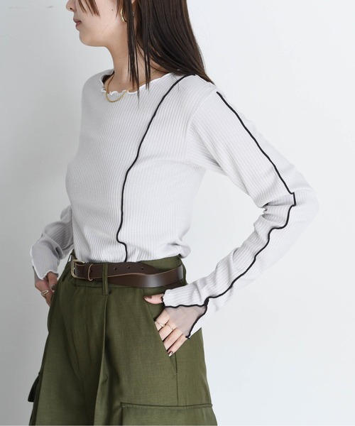 Eimee Law(エイミーロウ)の「チュールカット配色メロウリブトップス(Tシャツ/カットソー・レディース・ブラック/ライトグレー/オフホワイト・FREE)」の11枚目の写真