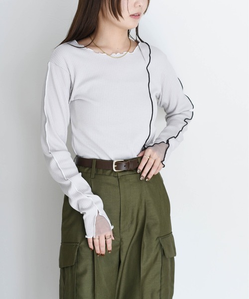 Eimee Law(エイミーロウ)の「チュールカット配色メロウリブトップス(Tシャツ/カットソー・レディース・ブラック/ライトグレー/オフホワイト・FREE)」の14枚目の写真