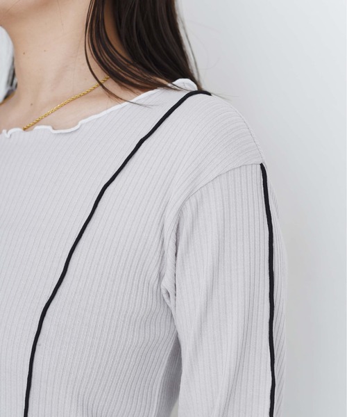 Eimee Law(エイミーロウ)の「チュールカット配色メロウリブトップス(Tシャツ/カットソー・レディース・ブラック/ライトグレー/オフホワイト・FREE)」の15枚目の写真