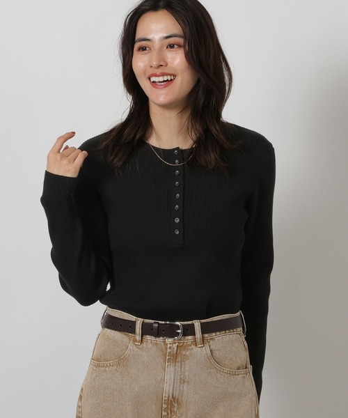 LAKOLE（ラコレ）の「14ゲージヘンリーネックニットプルオーバー / 639733（ニット/セーター・レディース・ブルー系その他/杢グレー/ブラック/アイボリー・FREE）」の3枚目の写真