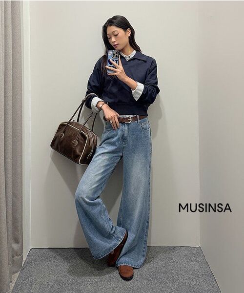 MUSINSA STANDARD WOMAN（ムシンサスタンダードウーマン）の「ウィメンズストライプスリムフィットシャツ[グレー]（シャツ/ブラウス・レディース・その他・SMALL/MEDIUM/LARGE/X-SMALL/X-LARGE）」の3枚目の写真
