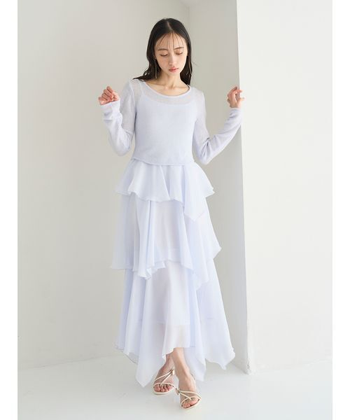 SNIDEL（スナイデル）の「シアーイレヘムニットコンビワンピース（ワンピース・レディース・ライトブルー/ホワイト/ネイビー・1/0）」の3枚目の写真