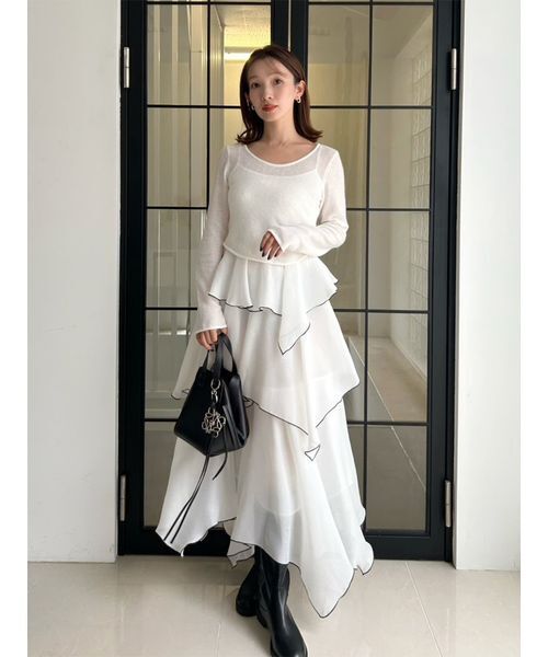 SNIDEL（スナイデル）の「シアーイレヘムニットコンビワンピース（ワンピース・レディース・ライトブルー/ホワイト/ネイビー・1/0）」の8枚目の写真