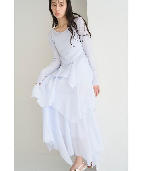 SNIDEL（スナイデル）の「シアーイレヘムニットコンビワンピース（ワンピース・レディース・ライトブルー/ホワイト/ネイビー・1/0）」の10枚目の写真