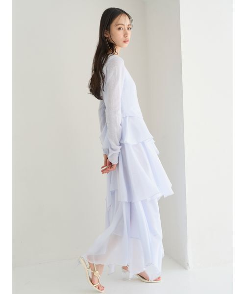 SNIDEL（スナイデル）の「シアーイレヘムニットコンビワンピース（ワンピース・レディース・ライトブルー/ホワイト/ネイビー・1/0）」の12枚目の写真