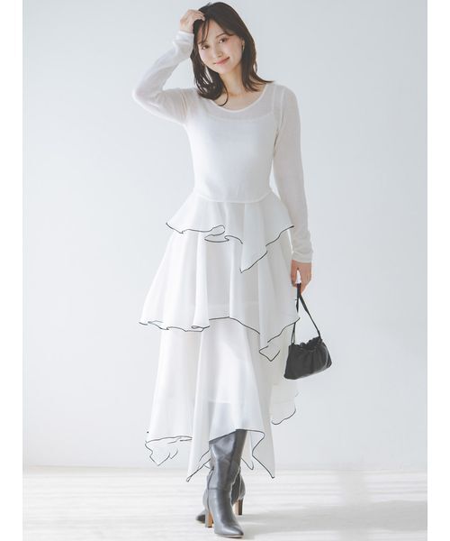 SNIDEL（スナイデル）の「シアーイレヘムニットコンビワンピース（ワンピース・レディース・ライトブルー/ホワイト/ネイビー・1/0）」の2枚目の写真